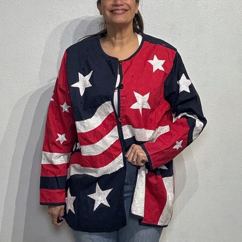 The Quacker Factory Patriotic Sequins Vintage Jacket Sz 1X - Picture 7 of 12